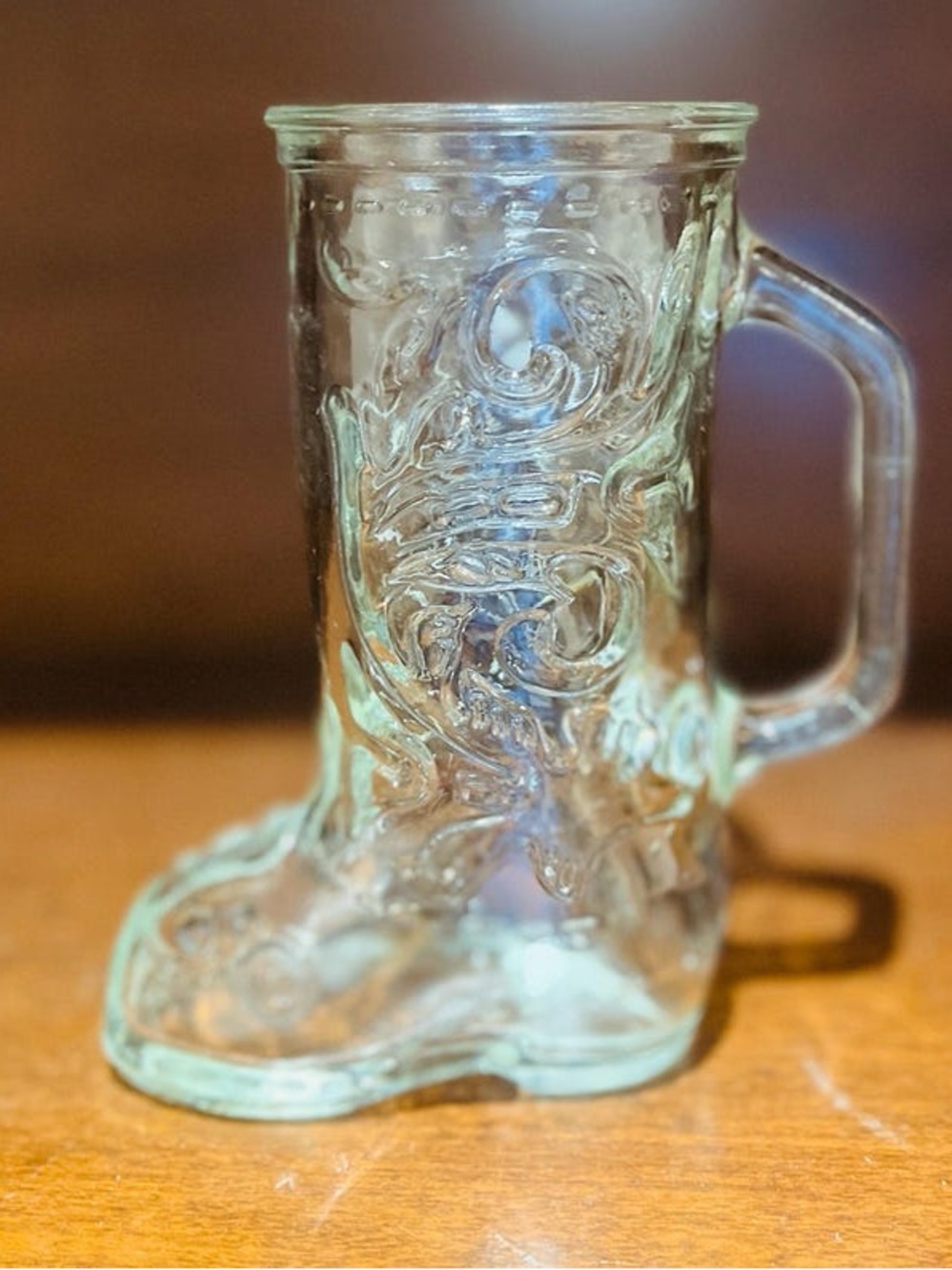 Vintage Cowboy Boot Clear Glass Beer Mug Stein